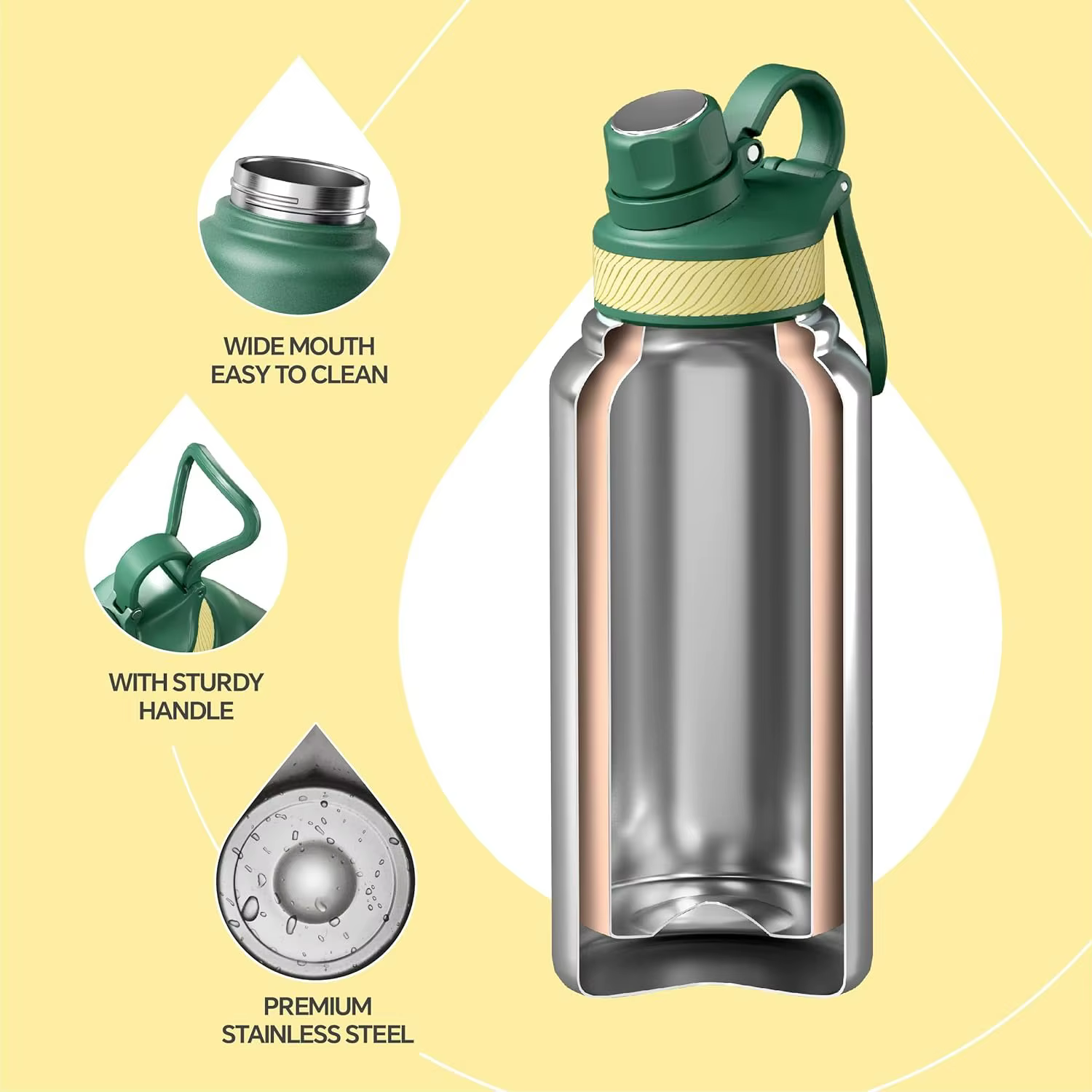Bouteille d'eau isotherme en acier inoxydable Ideus 40 oz, avec 2 bouchons anti-fuite, bouteille d'eau isotherme pour la randonnée et le cyclisme