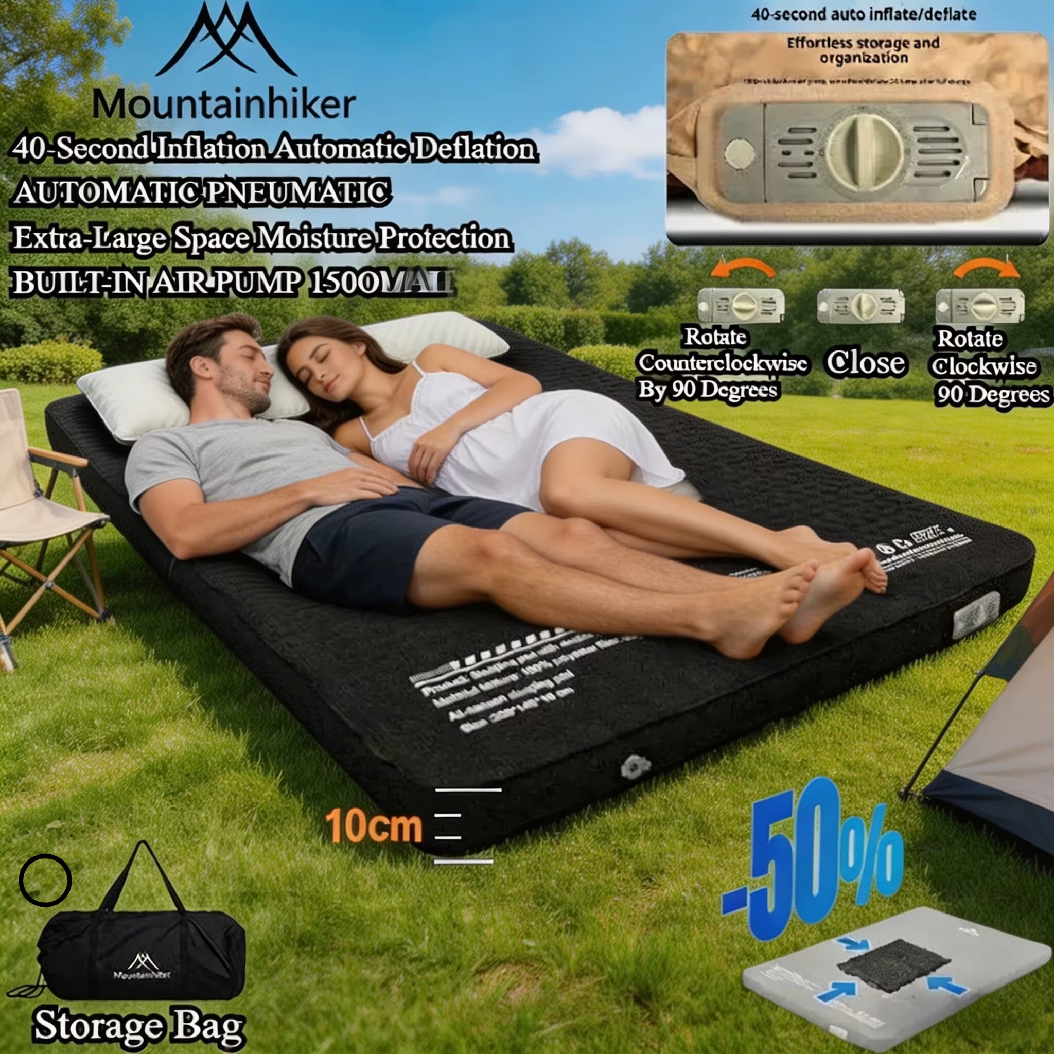 Mountainhiker Nouveau matelas gonflable édition améliorée 10 cm de hauteur avec sac de rangement