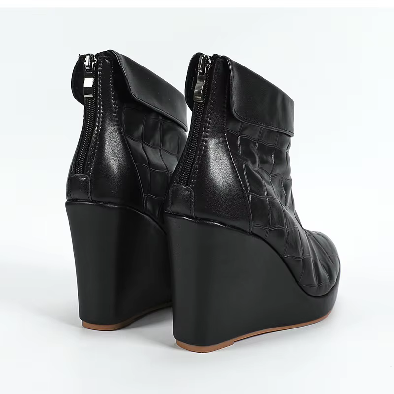 2025 automne début hiver chaussures femmes talons hauts bottes bout pointu mode dames chaussures à semelles compensées 10 cm noir blanc grande taille 42 D657