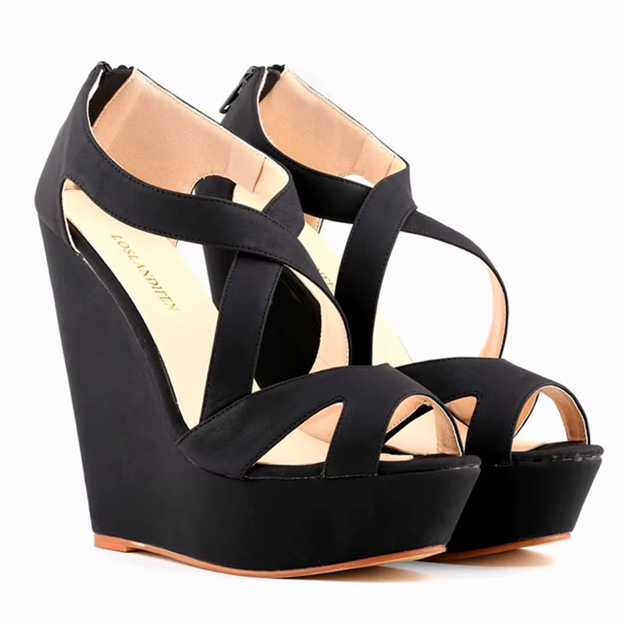 Nubuck cuir haute plate-forme femmes sandales 2025 été concis bout ouvert talons hauts chaussures dames Sexy creux fête sandales à talons compensés