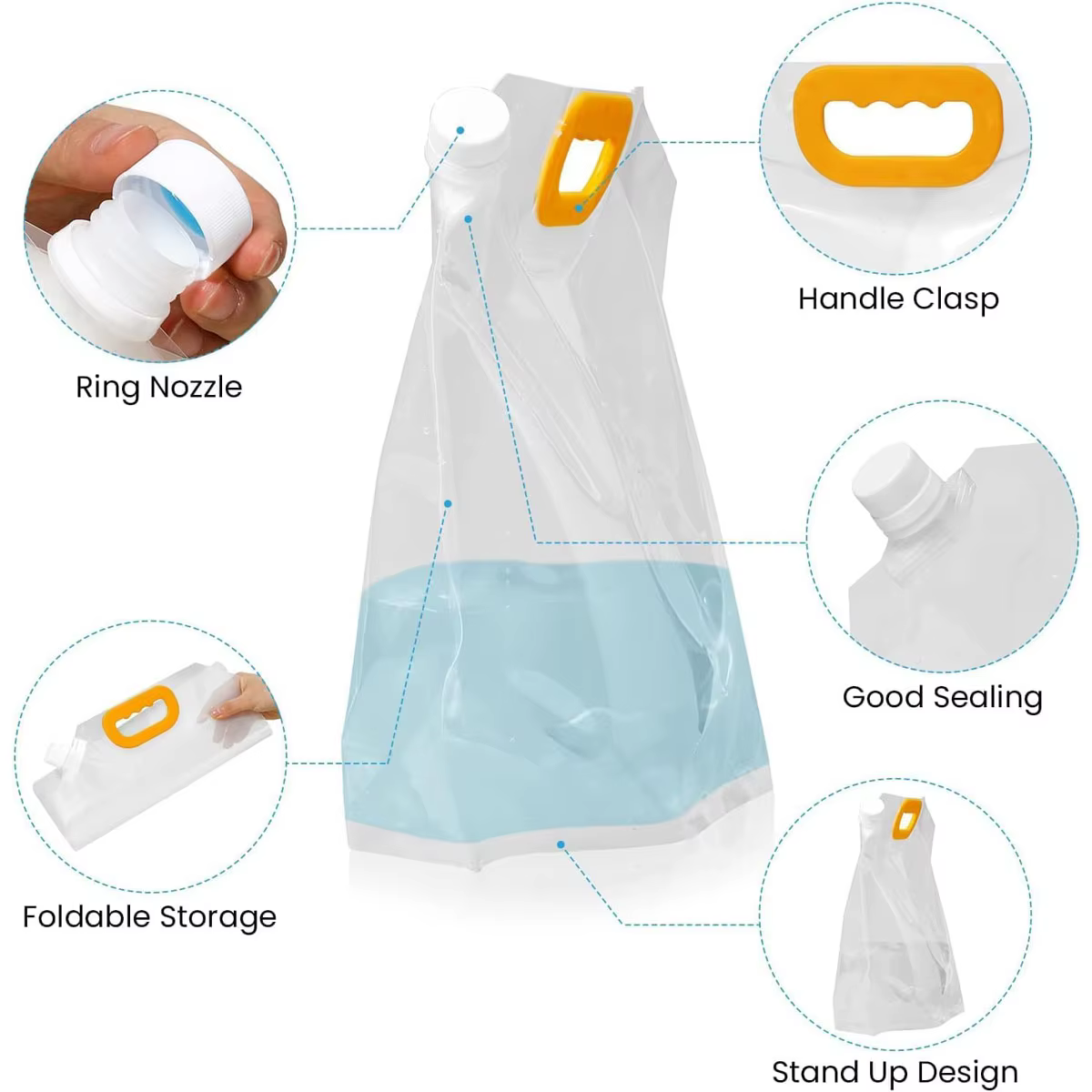 Sac à eau Portable 5L, seau pliant de stockage