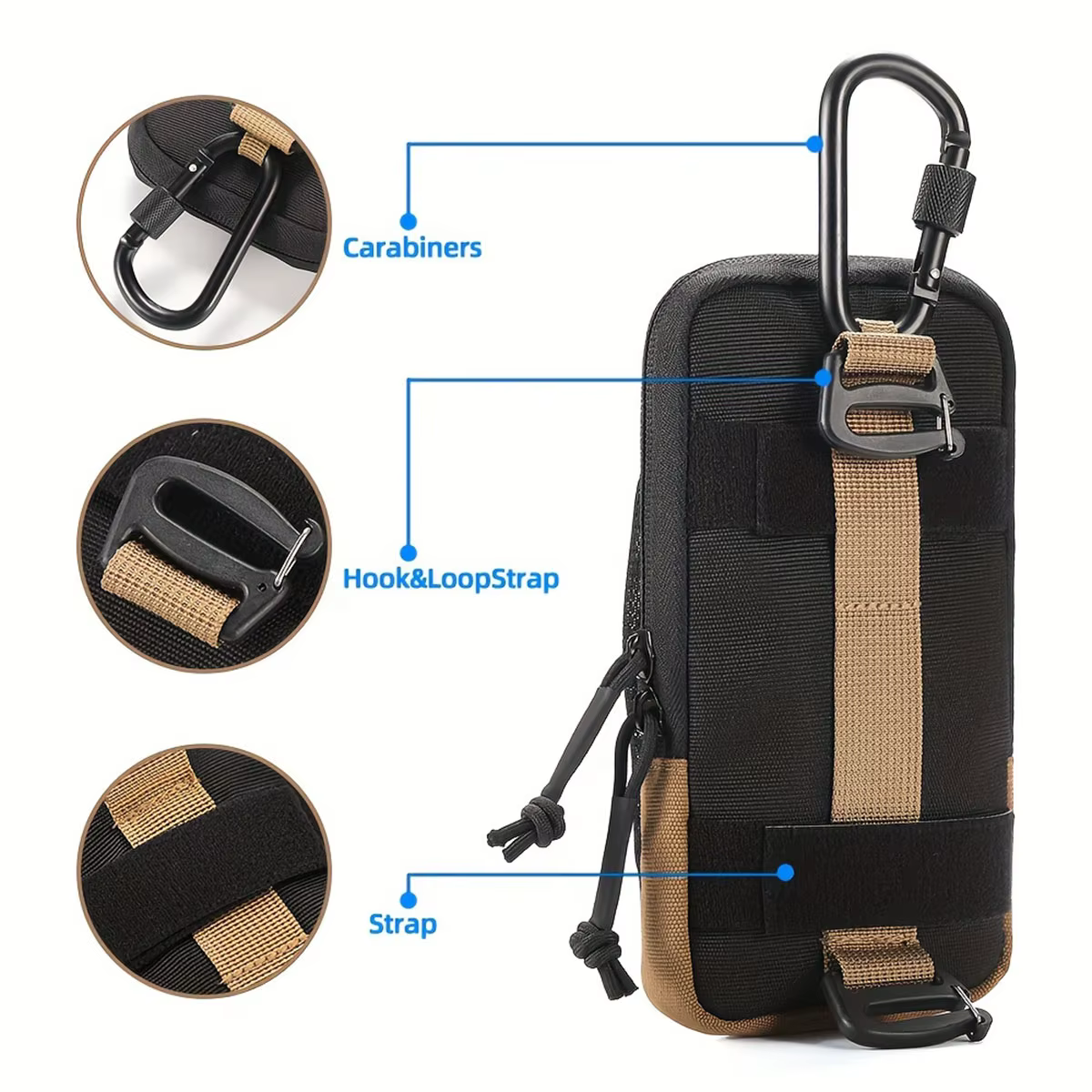 Sac de taille de sport multifonctionnel noir pour alpinisme et randonnée en plein air