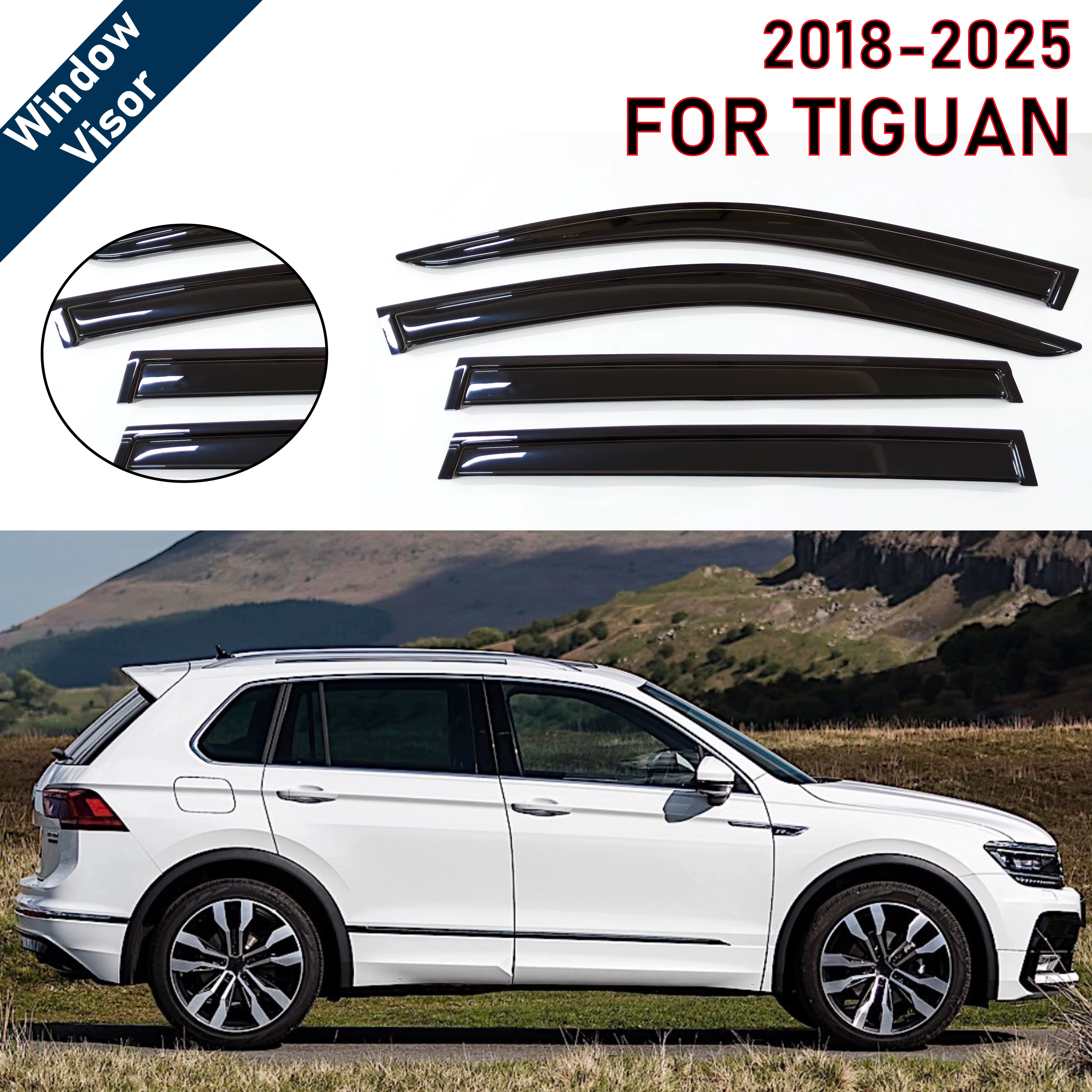 Pare-soleil pour Volkswagen Tiguan 2018-2025 | 4 déflecteurs de vent et de pluie | Accessoire pare-soleil pour voiture