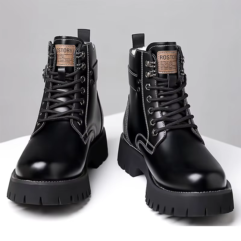 2025 chaussures d'hiver hommes bottes de neige chaud en peluche marque de mode hommes bottines pur noir antidérapant semelle épaisse D582