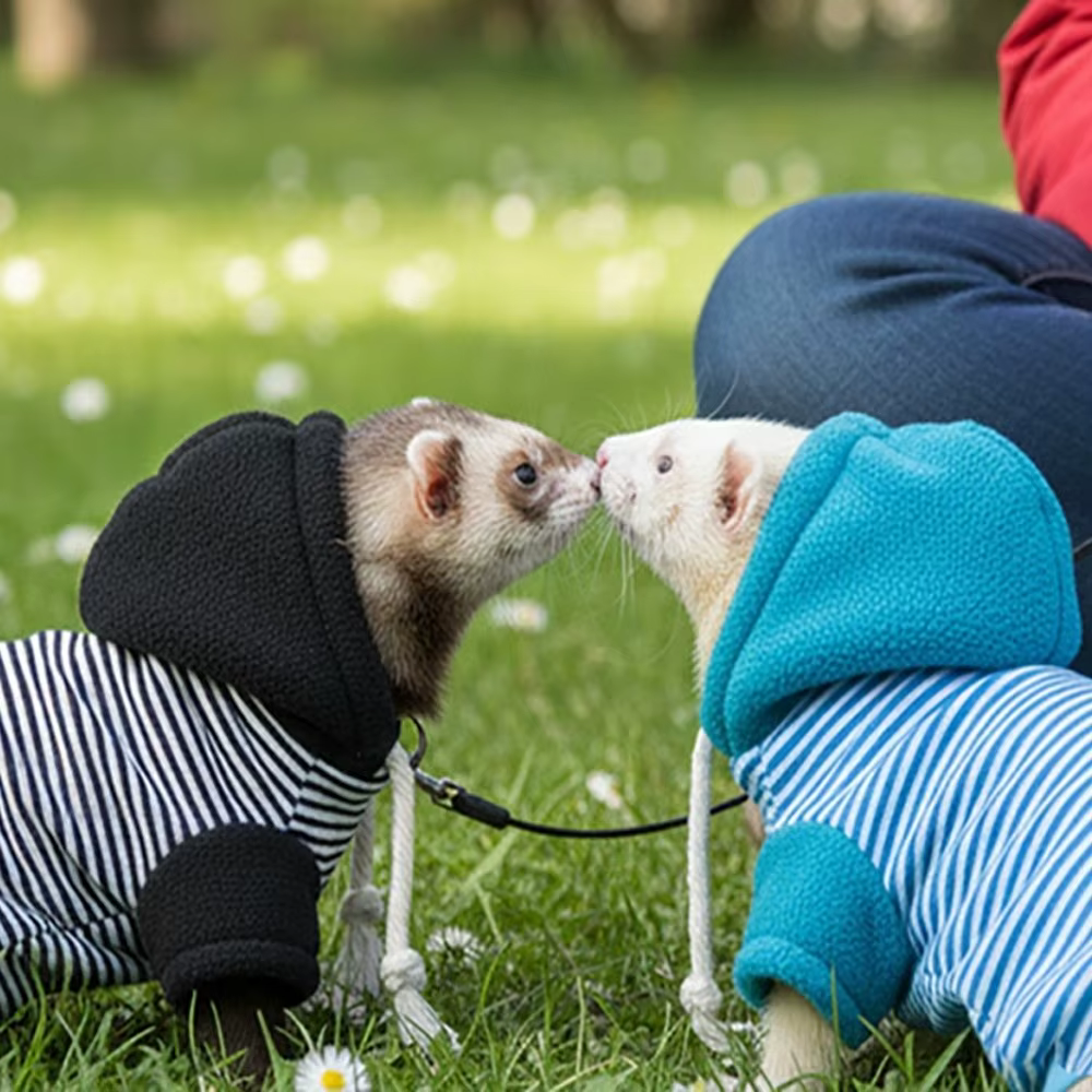 Sweat à capuche en furet élastique à la mode, polaire épaisse, doux, rayé pour animaux de compagnie, confortable et élégant, pull en furet avec cordon de serrage, hiver