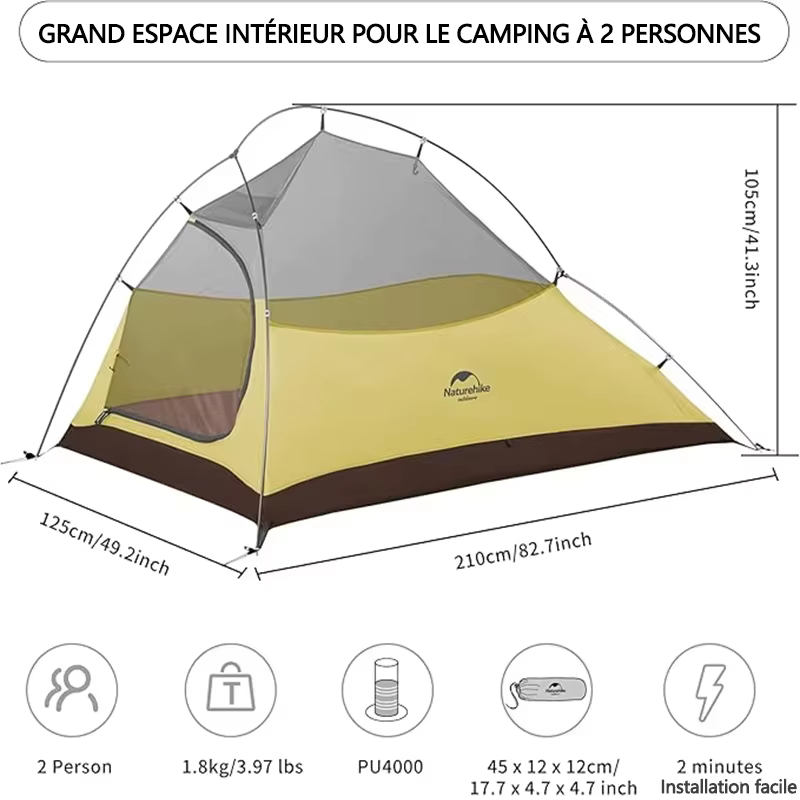 Tente ultralégère Naturehike Cloud Up 2 Pro pour 2 personnes
