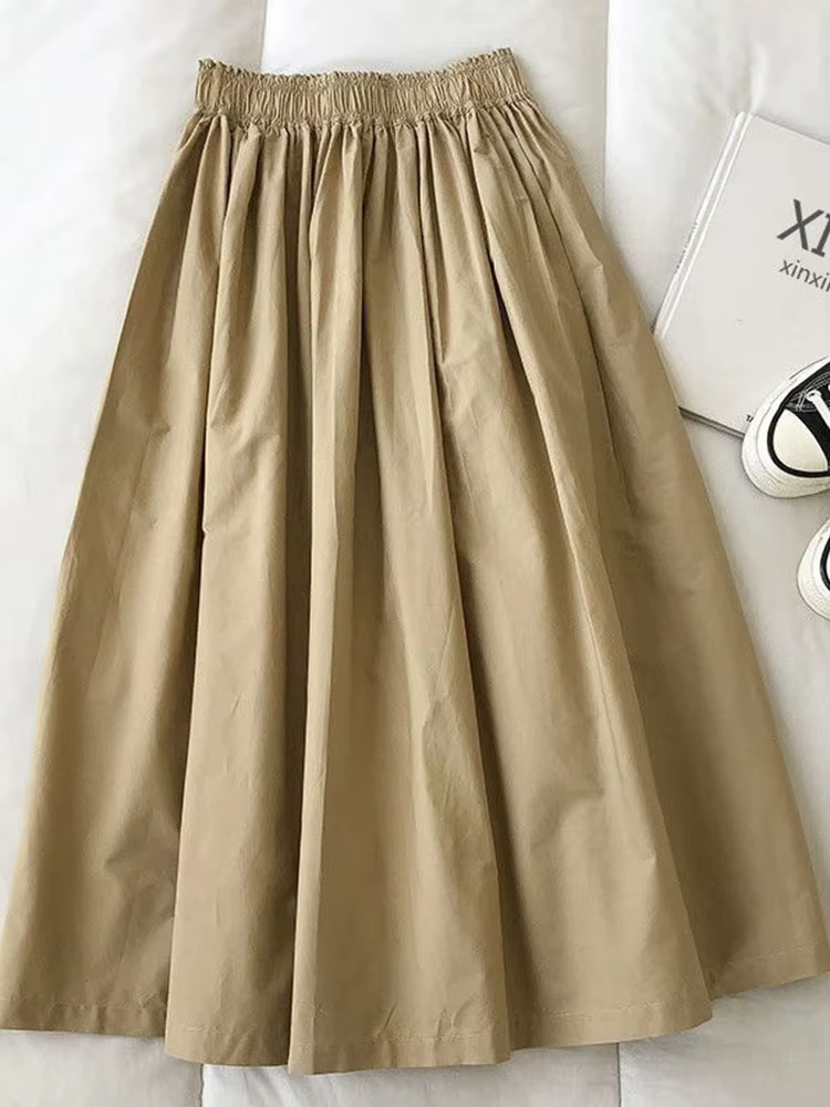 Jupe longue blanche pour femmes, taille haute, ligne a, longueur aux genoux, poches plissées, décontractées, élégantes, pour l'automne, 2025