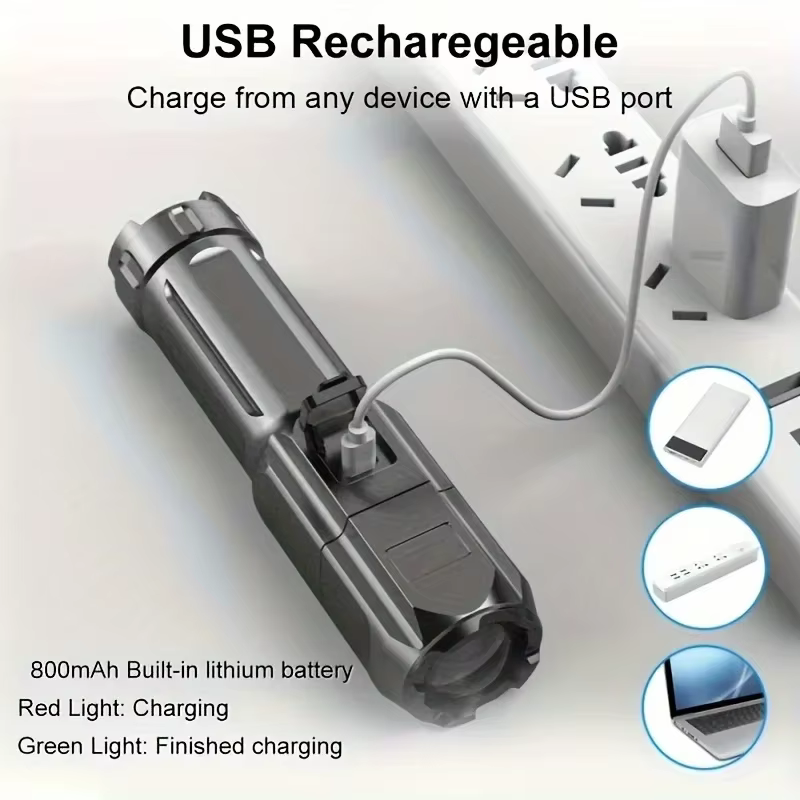 Puissante lampe de poche LED Rechargeable USB étanche Zoom pêche chasse Camping 100.00 Lumen
