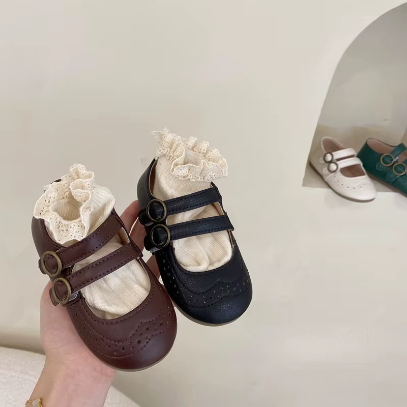 Chaussures en cuir souples coordonnantes pour filles, chaussures polyvalentes pour enfants, chaussures de princesse rétro, chaussures astronomiques pour enfants, Mary Janes, printemps, automne, nouvea