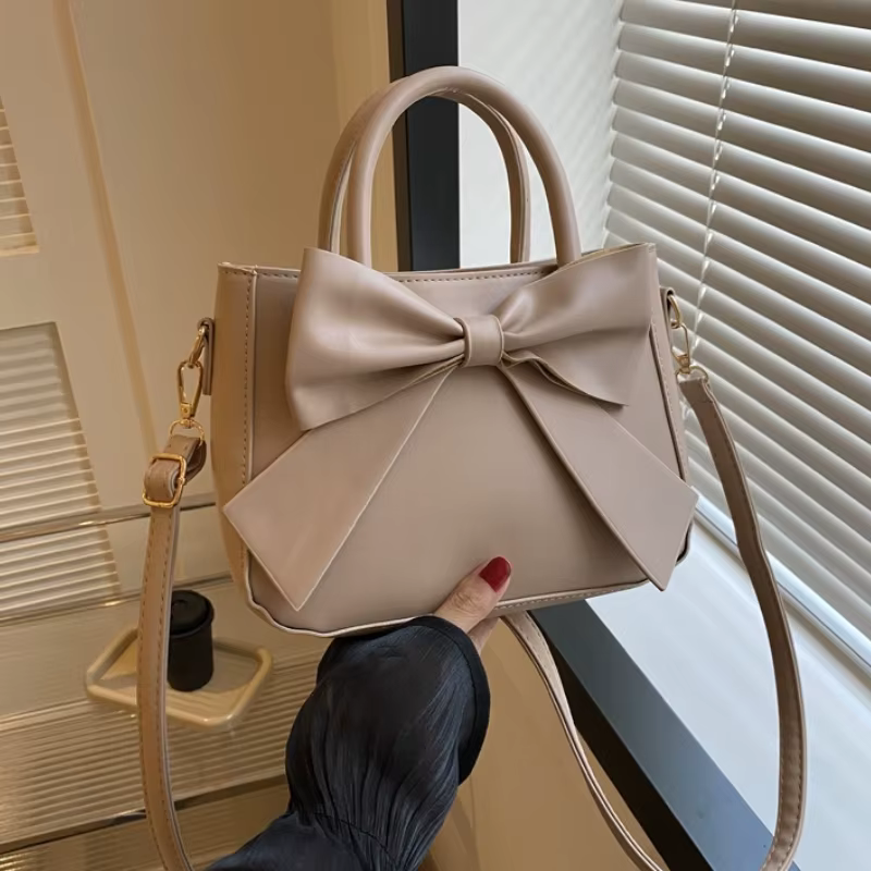 Sac fourre-tout élégant en similicuir avec grand nœud décoratif, sac à bandoulière convertible avec poignée supérieure pour femme