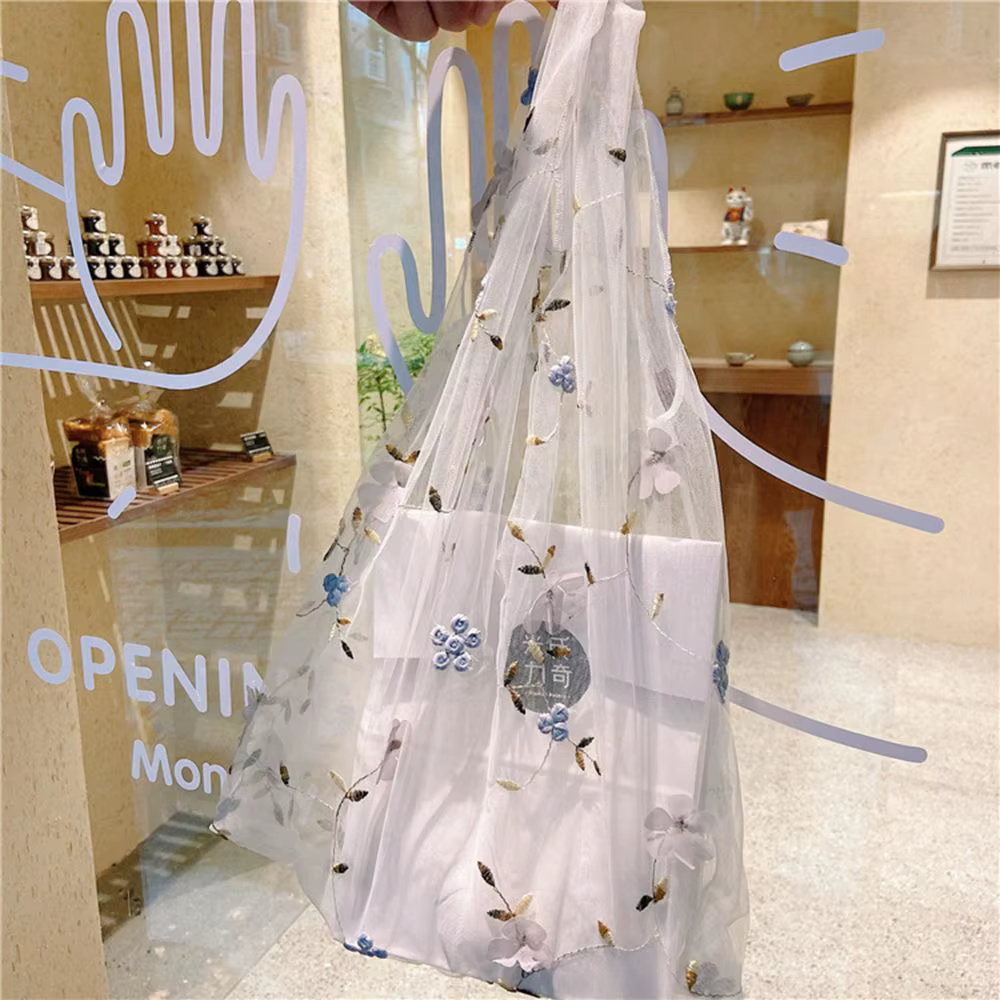 Sacs à main décontractés en maille écologique, sacs à main brodés, sacs de shopping transparents