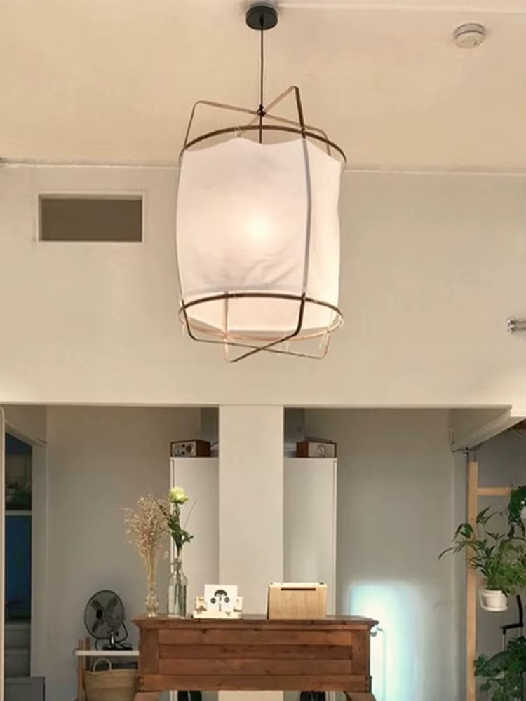 Lampe à suspension en tissu nordique moderne minimaliste salon chambre éclairage salle à manger chez l'habitant Loft Wabi-sabi lampe en tissu à vent