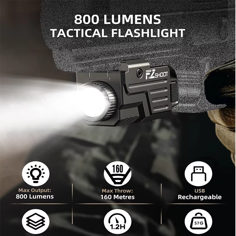 EZshoot lampe de poche tactique 800 Lumens lumière LED Compatible avec pistolet Picatinny et Rails GL Mode stroboscopique rechargeable par USB
