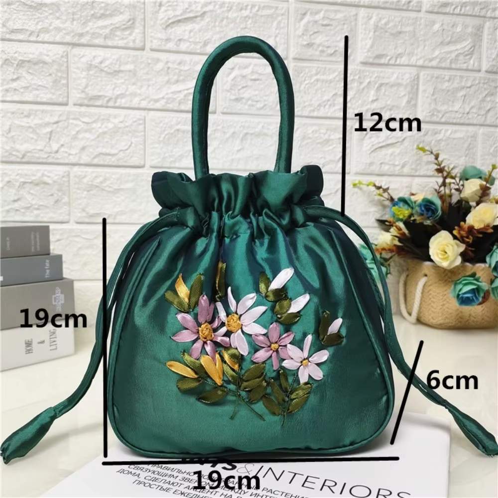 Sac seau pour femme à motif floral brodé, style national, petit sac à main pour femme, sac à téléphone en dacron, mini sac à main, accessoires de mode