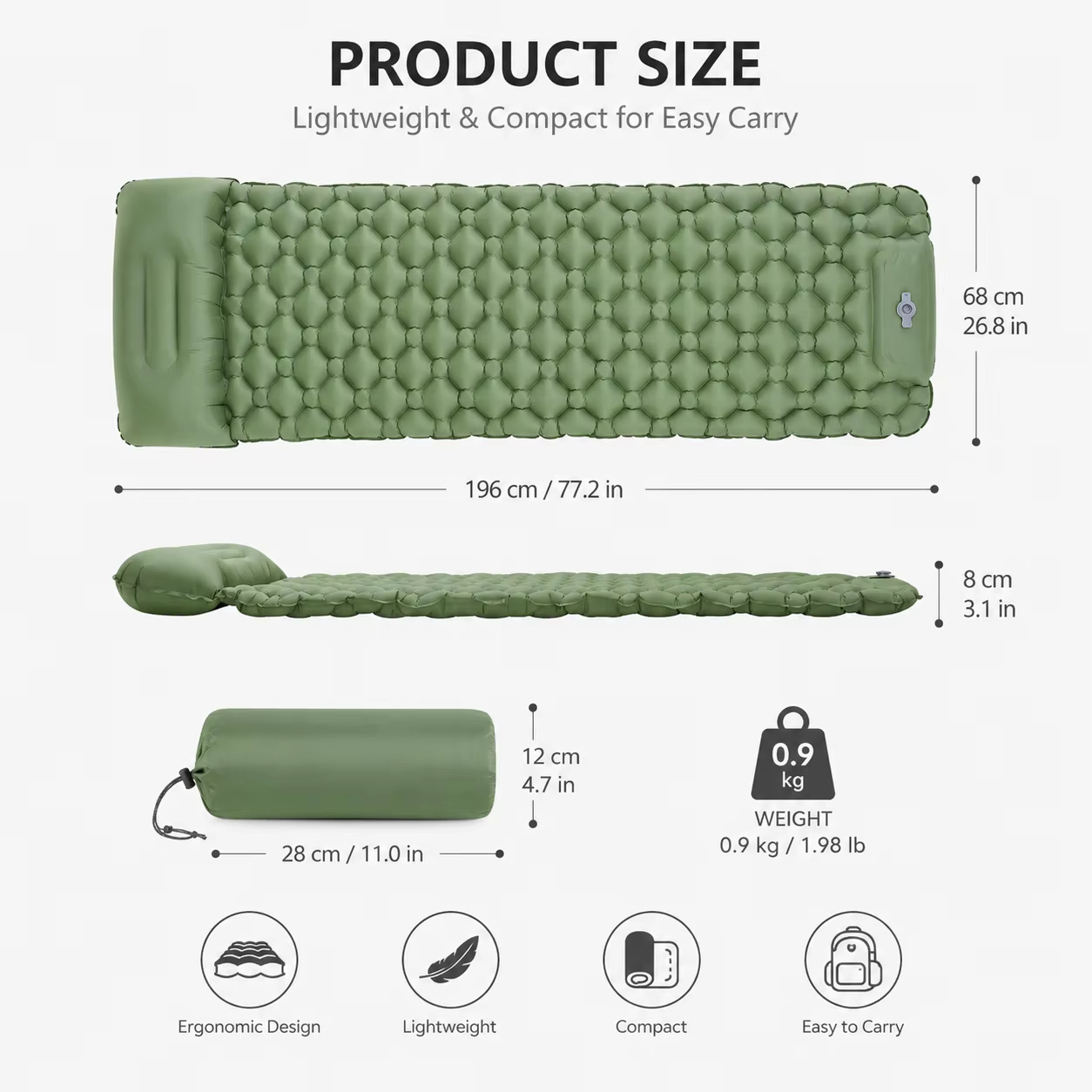 Matelas de camping gonflable avec oreiller