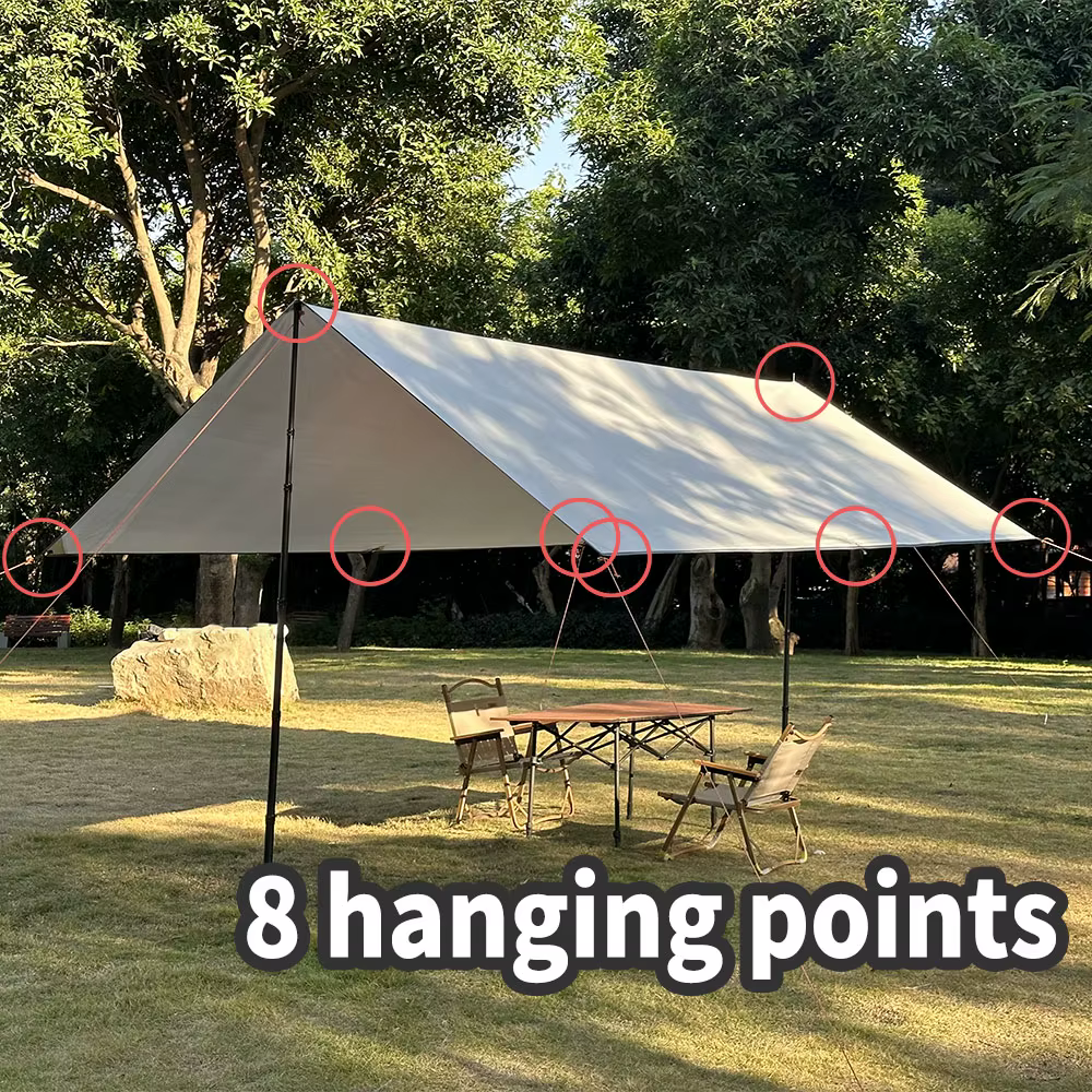 Tarp de Camping Imperméable Tente Pare-Soleil Abri Touristique Canopée de Jardin Protection Solaire Plage Léger Portable Randonnée Pique-nique Voyage