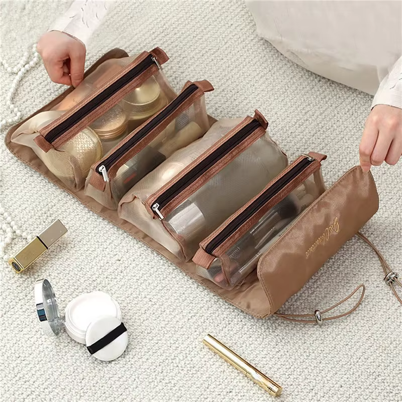 Trousse à cosmétiques détachable Portable grande capacité 4 en 1, trousse de maquillage pliable, trousse de toilette de rangement de cosmétiques de voyage