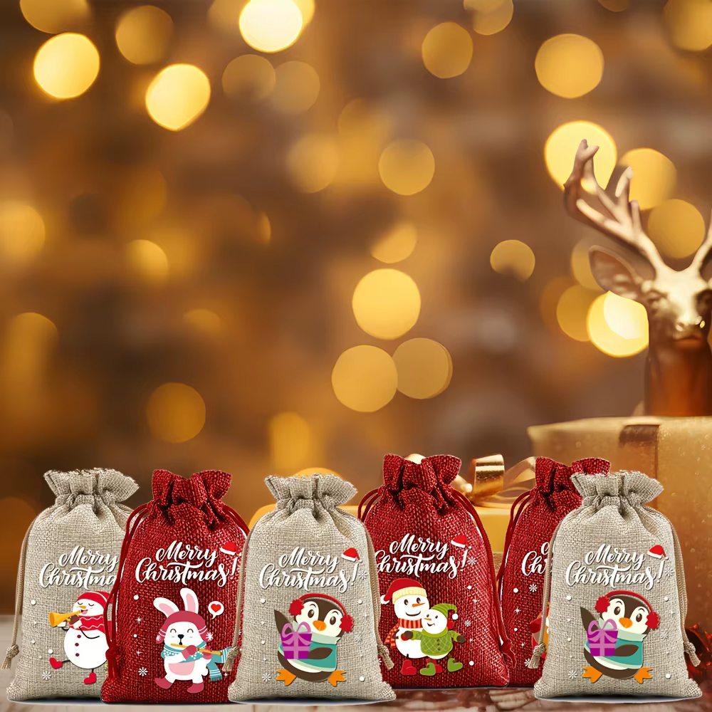 Sacs cadeaux de noël avec cordon de serrage, 12 pièces, sacs en lin pour calendrier de l'avent, sac en tissu, pochette pour biscuits et bonbons