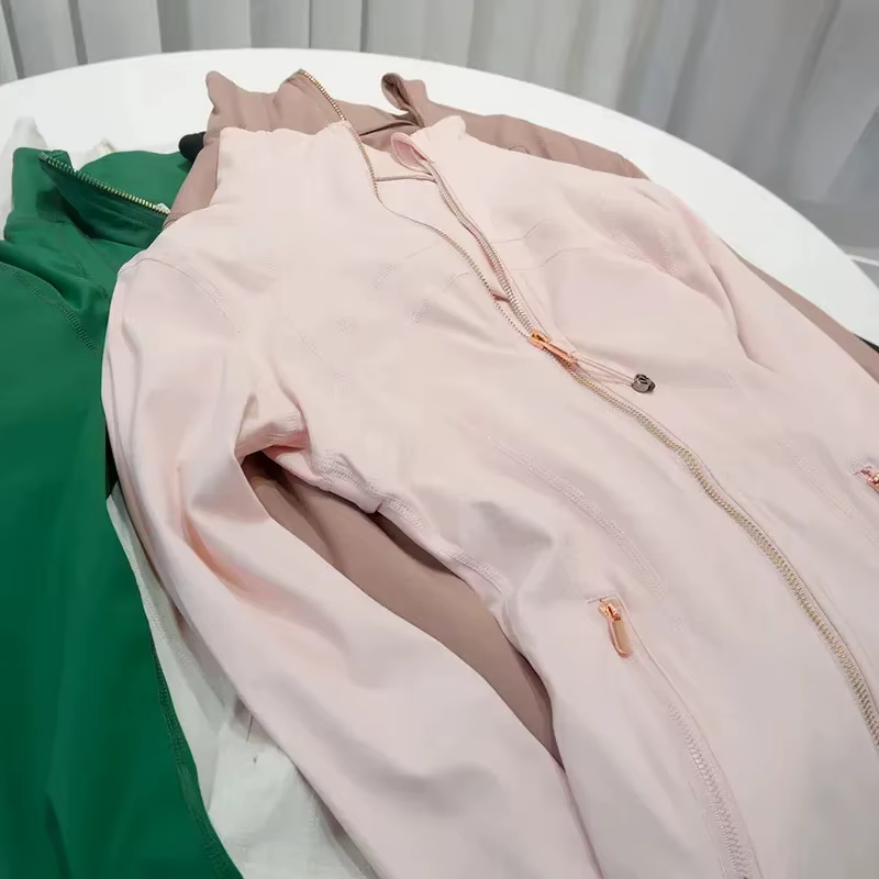Veste Rose Gold Troisième Génération Sans Maille Coupe Slim Fine Sport Fitness Yoga Col Montant Vêtement d'extérieur pour Femme