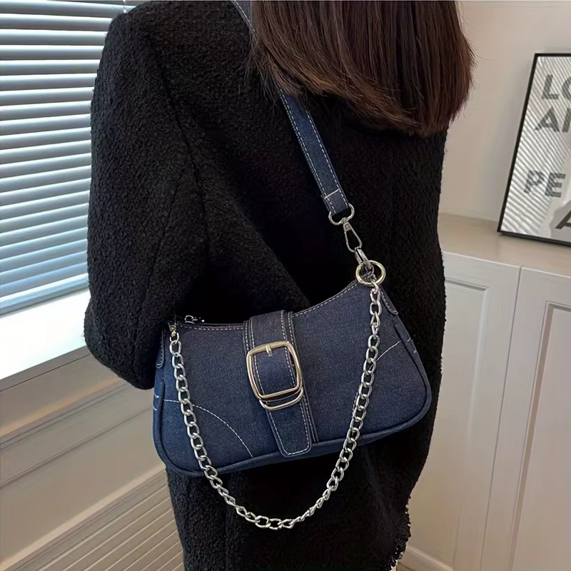Sac à bandoulière fourre-tout en denim chic pour femmes