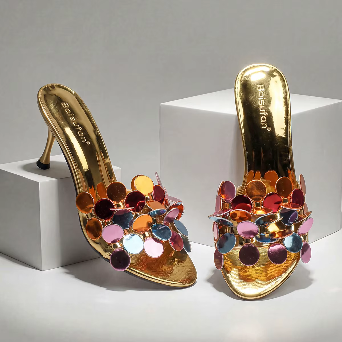 Sandales à talons hauts à bout ouvert à motif floral pour femmes