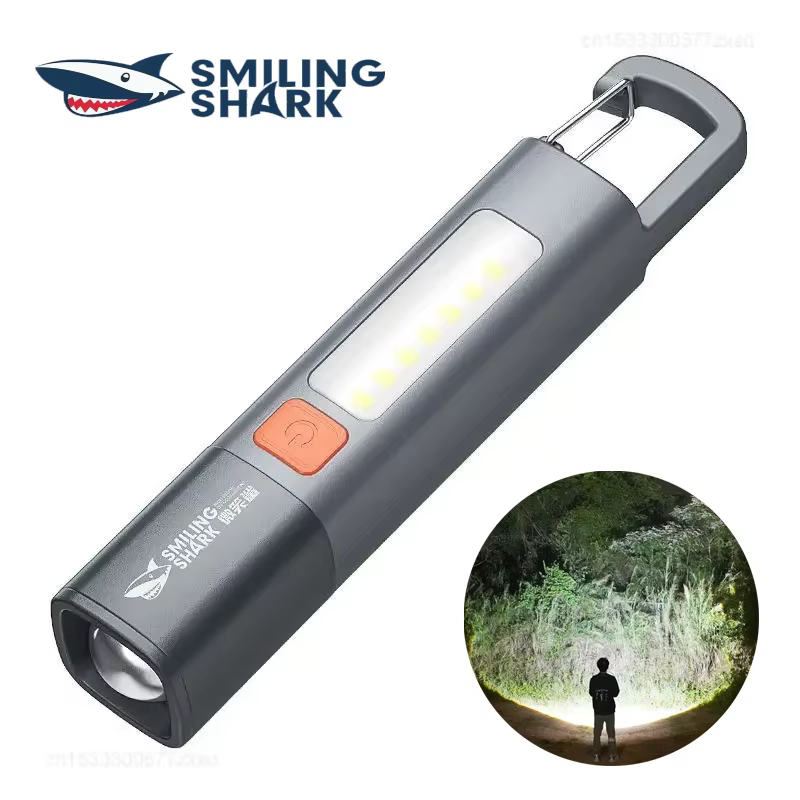 SMILING SHARK lampe de poche extérieure lumière forte mise au point Variable avec projecteur lumières latérales Mini