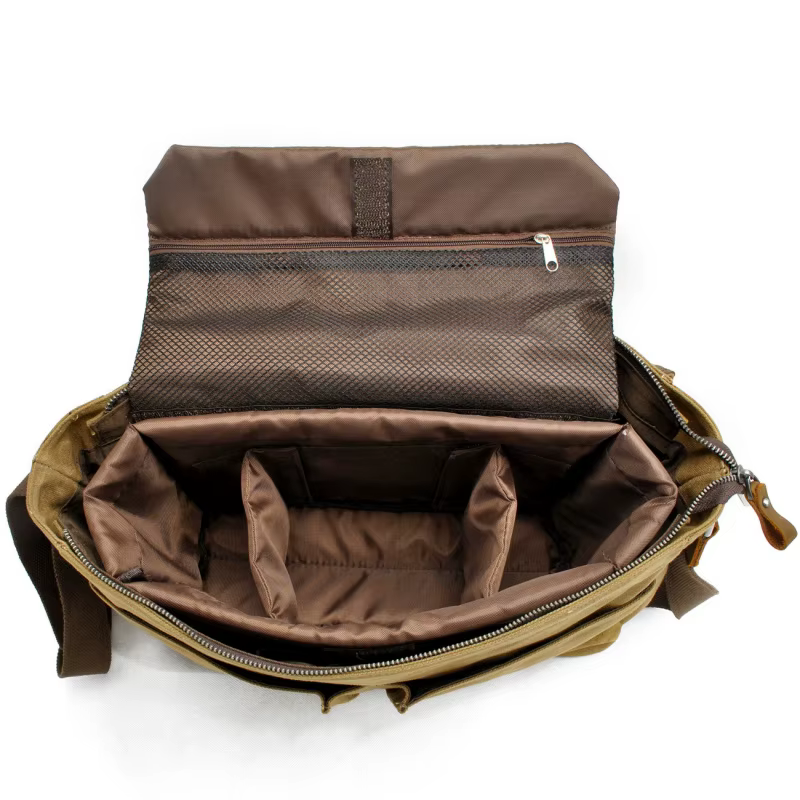 Sac pour homme - Sac pour appareil photo - Sac à bandoulière décontracté - Toile batik avec cuir Crazy Horse - Sac