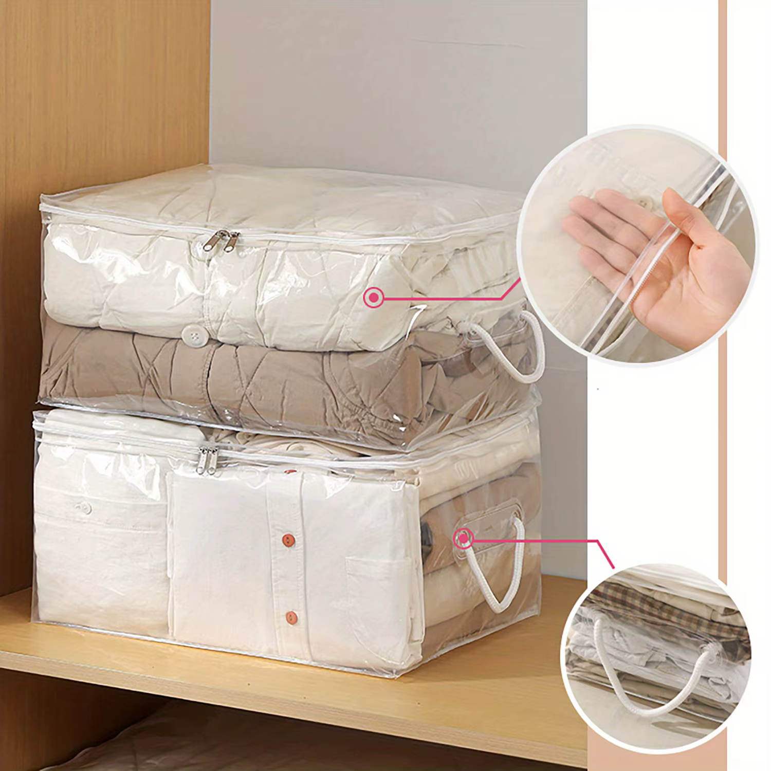 Sac de rangement transparent en PVC avec fermeture éclair, sac de rangement polyvalent, adapté aux couvertures, à la literie, aux couvertures et aux oreillers