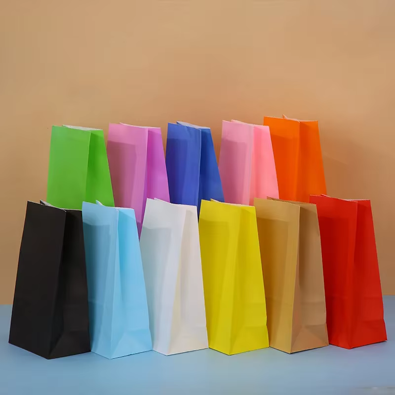 Sacs en papier Kraft colorés, 10/20/50 pièces, sacs de courses pour aliments et légumes, emballage de bonbons, sacs à déjeuner en Kraft, sacs de courses pour biscuits et pain