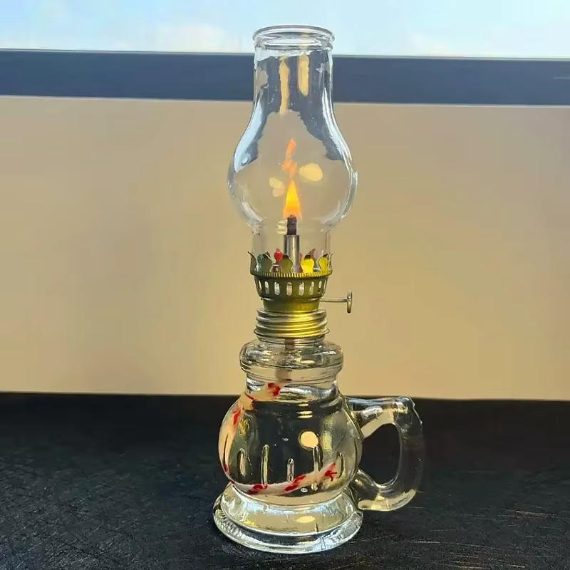 1 lampe à pétrole rétro coupe-vent en verre avec poignée pour éclairage d'urgence intérieur et décoration de la maison