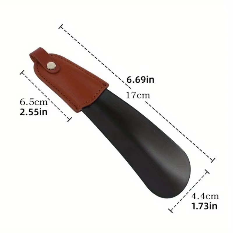 1 chausse-pied en acier inoxydable avec poignée en cuir, le chausse-pied de voyage est facile à transporter et à porter.