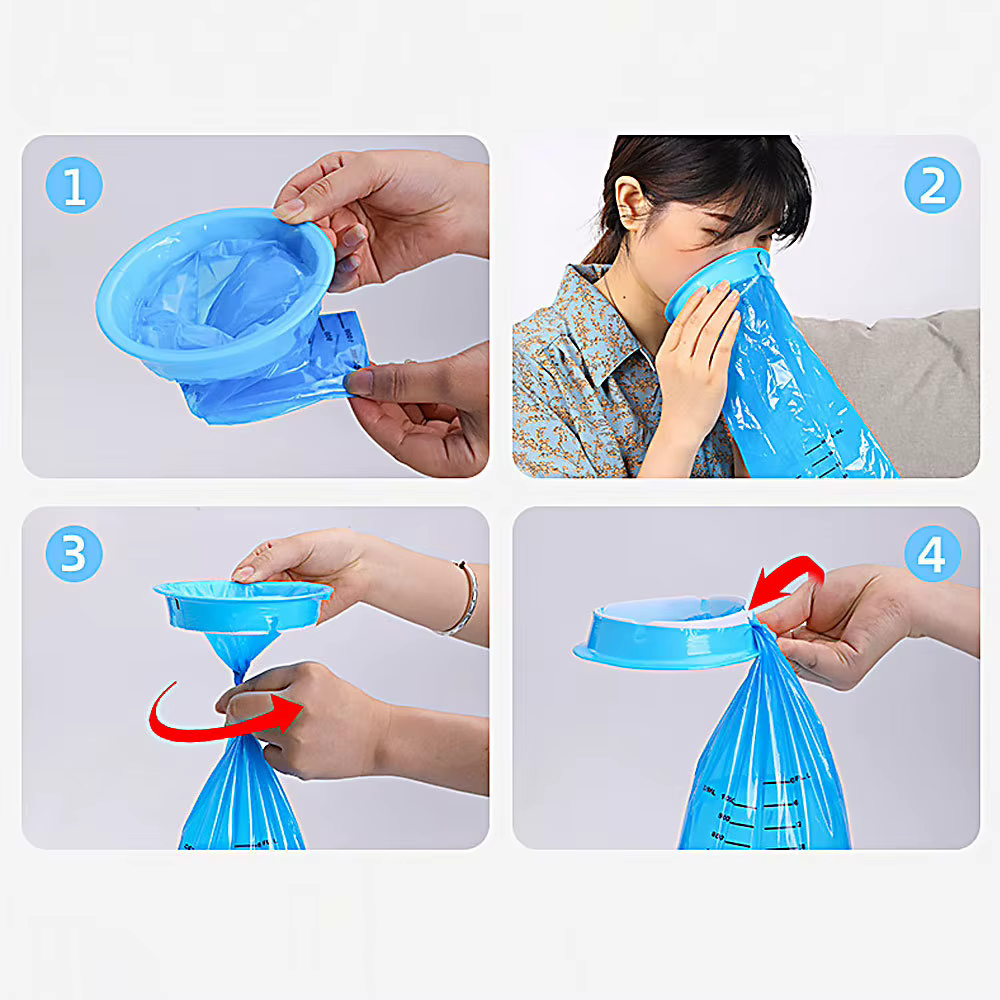 Sac à vomir jetable de 1000 ml, portable, pour voyage, voiture, avion, mal des transports, nausées, grossesse, urgence, sac de nettoyage pour vomissures