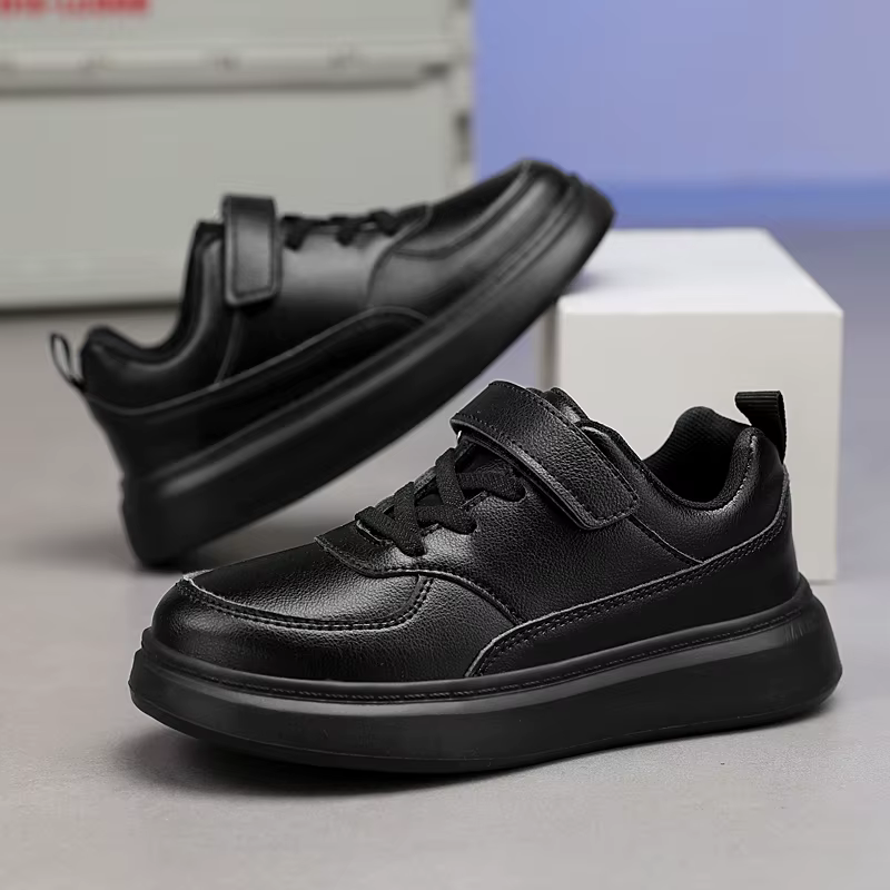 Chaussures de dehors Noires pour Enfant, Plates en Cuir, Blanches, Légères, Tennis, pour Garçon et Fille
