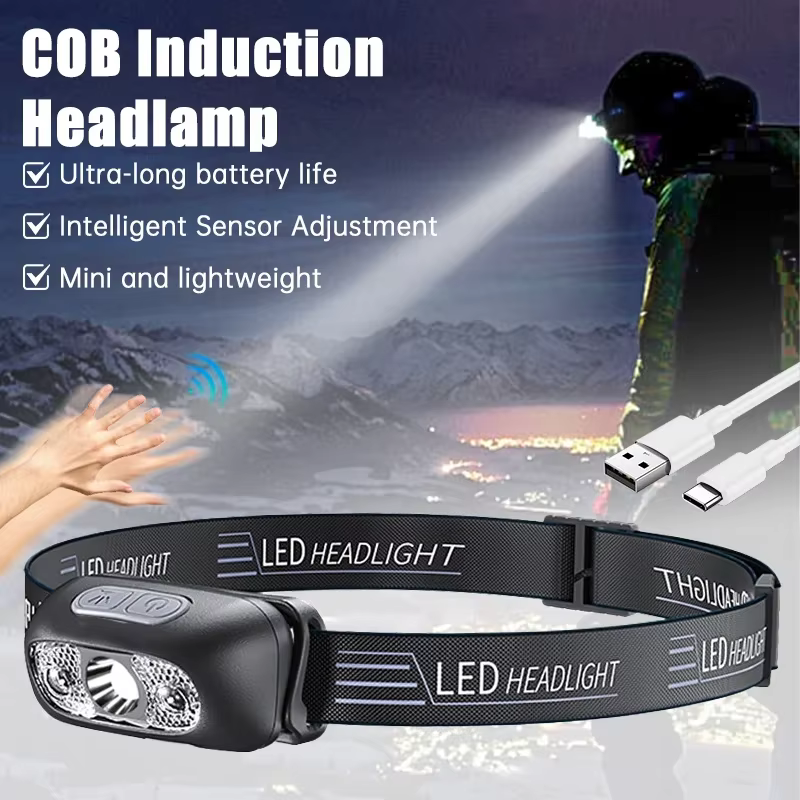 Lampe frontale puissante à LED portable avec capteur