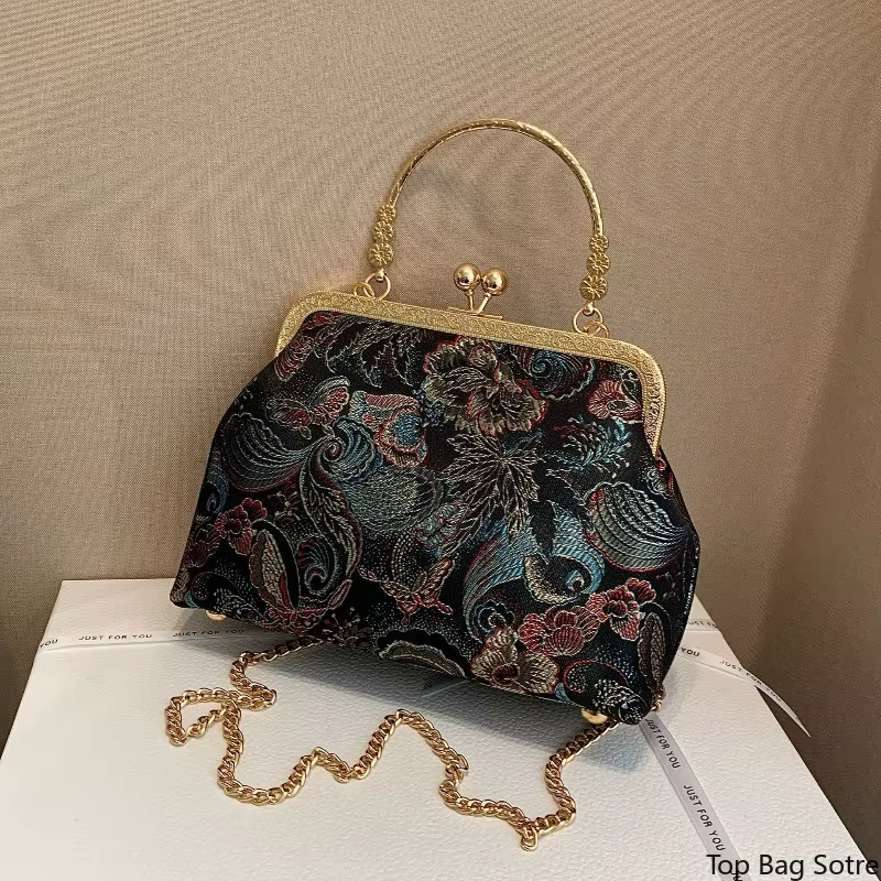 Sac à bandoulière en similicuir pour femme, broderie florale vintage, réglable, sac à main quotidien