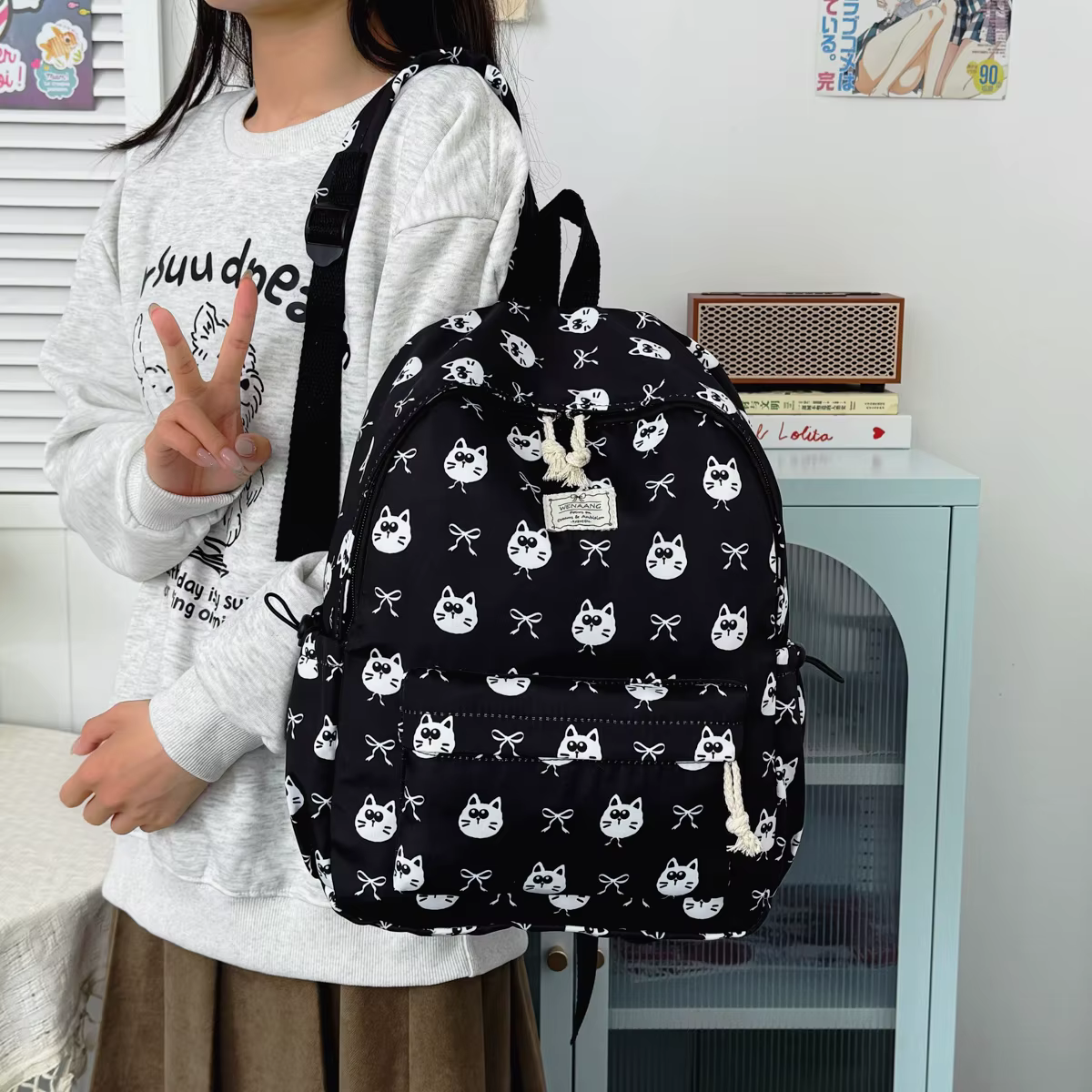 Sac à dos pour fille à motif animalier de dessin animé Sweet Kuromi, léger, en nylon, grande capacité, sac à dos double pour étudiants, campus, extérieur
