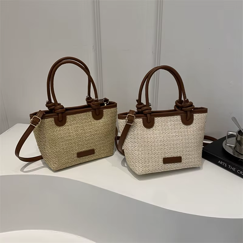 Sac en paille tressé fait main grande capacité, sac à bandoulière en rotin, sacs fourre-tout, grands sacs à main pour l'été, la plage, femmes et filles