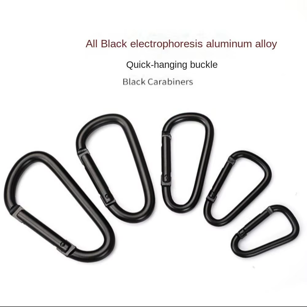 Mousqueton noir pour randonnée et escalade, 5 pièces, tirage rapide, crochet à pression, porte-clés, Camping, randonnée, pêche, accessoires de plein air
