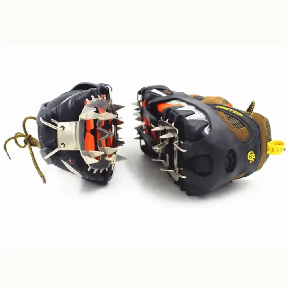 1 paire de Crampons d'escalade professionnels 18 goujons anti-dérapant glace neige chaussures de marche Spike Grip