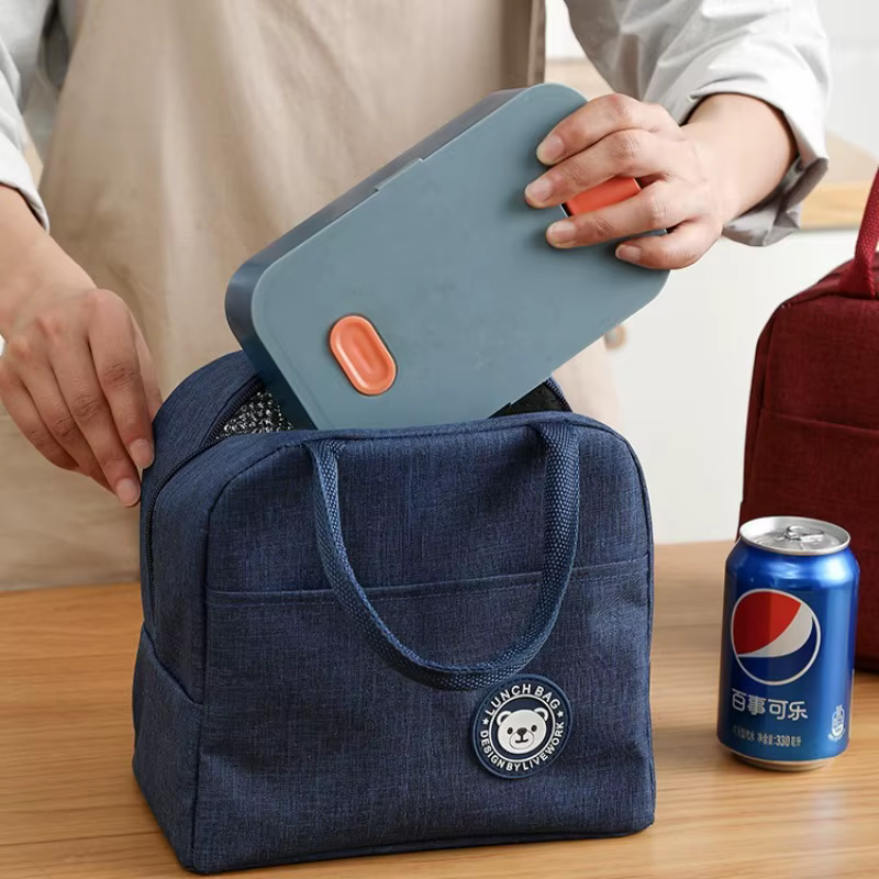 Sac à déjeuner isotherme en tissu Oxford, sac à déjeuner isotherme avec doublure en aluminium anti-fuite, fermeture éclair pour les trajets quotidiens