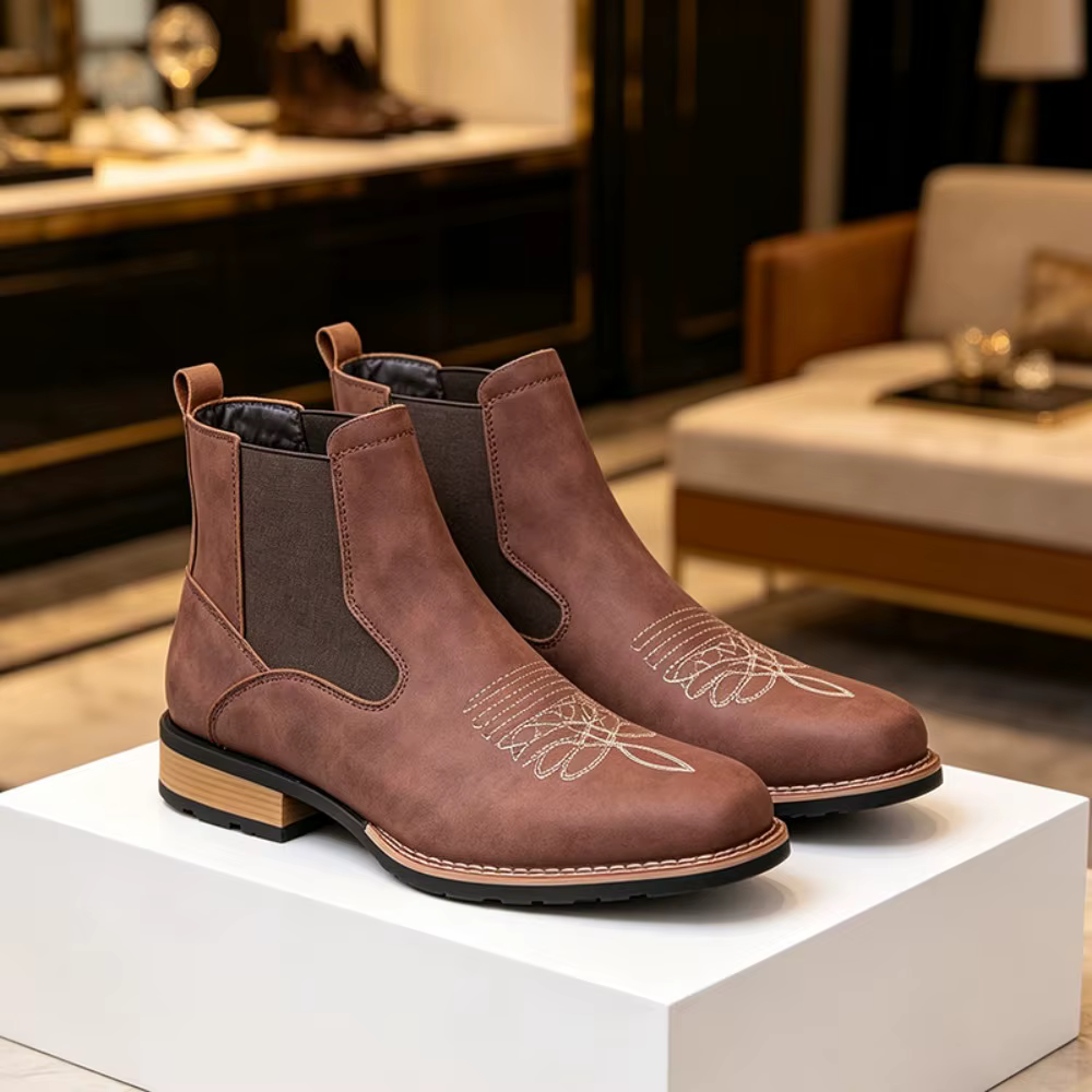 Bottes Chelsea pour hommes, bottes en cuir décontractées de haute qualité, bottes rétro à la cheville pour hommes, bottes de cowboy brodées, Botas Masculinas