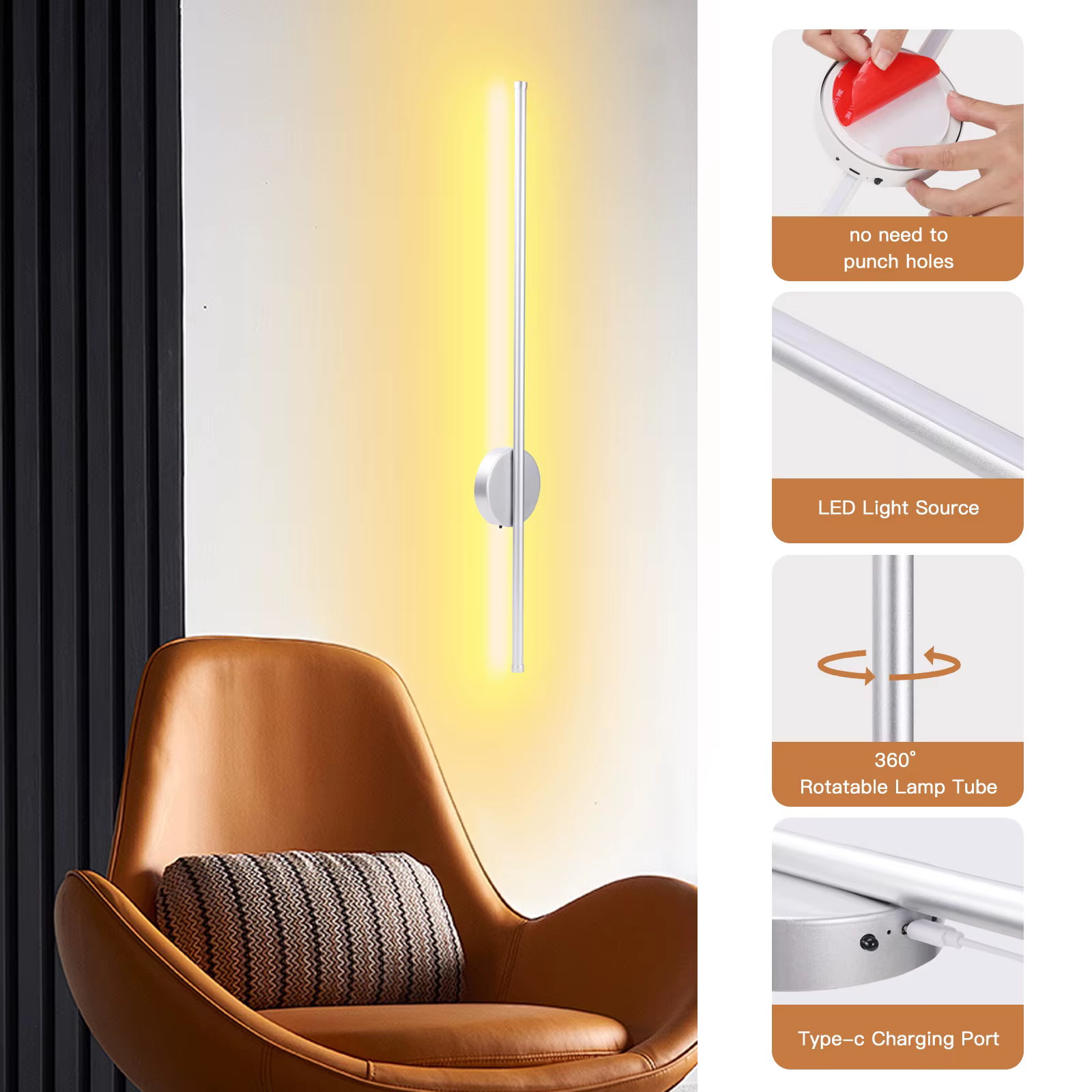 Lampe murale LED Rechargeable par USB