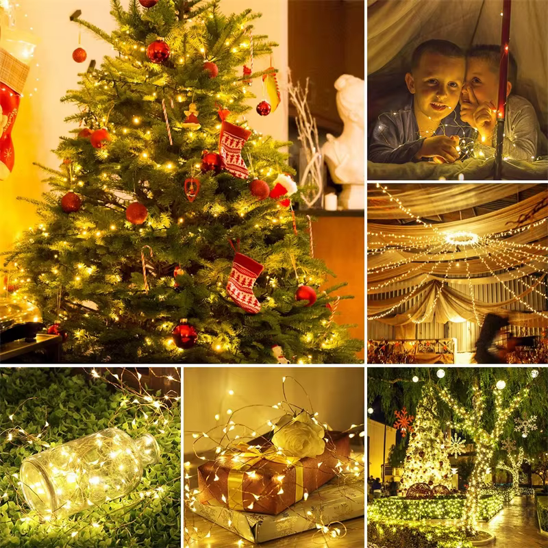 Guirxiété lumineuse LED dégradée USB, fil de cuivre, 20m, 200LED, guirxiété de lampe extérieure de vacances, arbre de Noël, décoration de fête de mariage