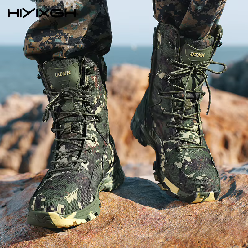 Bottes de randonnée camouflage vert pour hommes