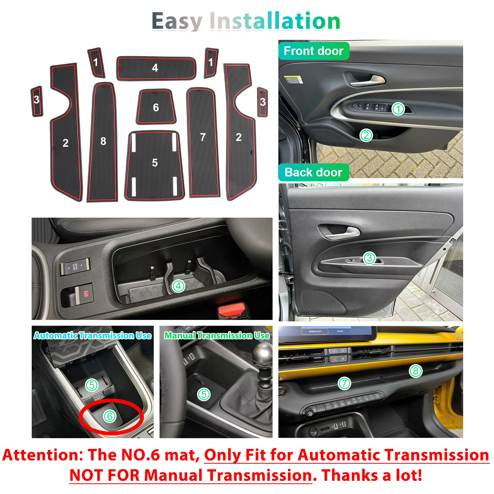 RUIYA pour Jeep Avenger 2023 2024 2025 Tapis de porte de voiture anti-dérapant Tapis de porte de voiture anti-dérapant Tapis de porte de voiture anti-dérapant Tapis de porte de voiture anti-dérapant T