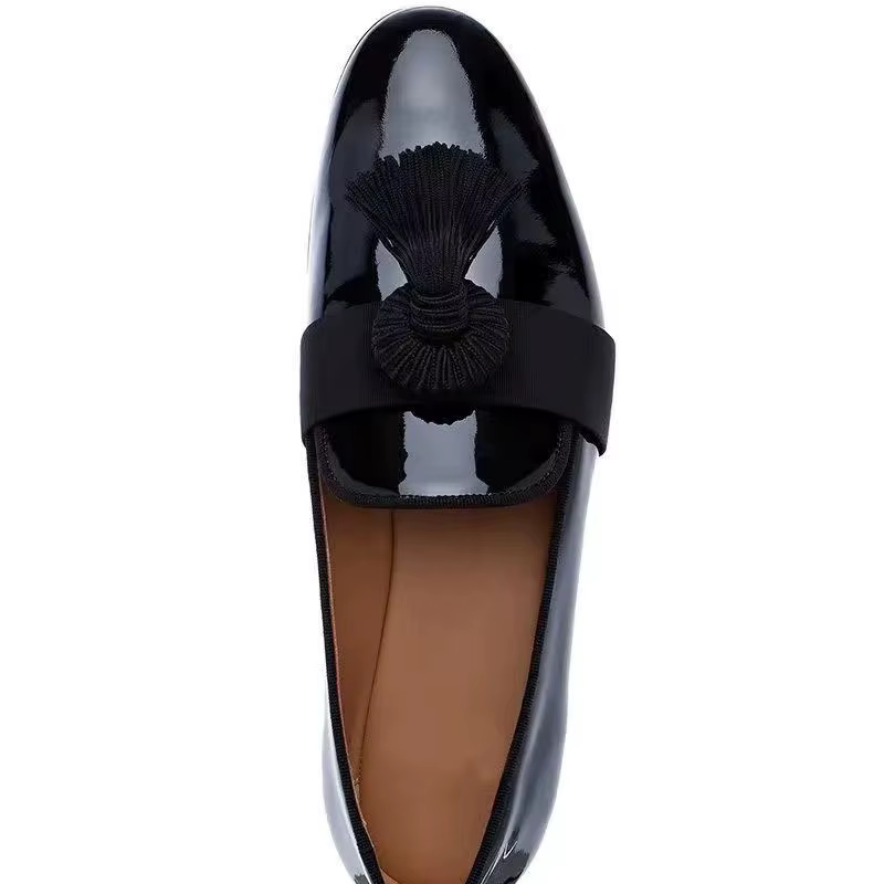 2025 noir gland chaussures homme bout pointu en cuir verni sans lacet appartements mâle mode