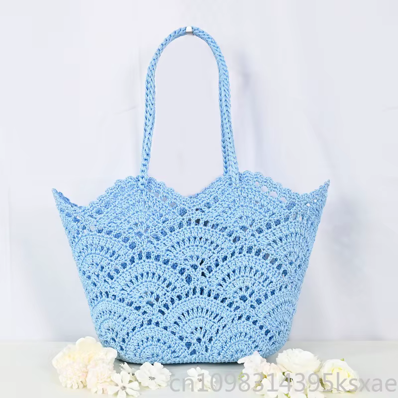 Sac fourre-tout en crochet fait main pour femme, sac de plage bohème en coton tissé, sac à bandoulière décontracté