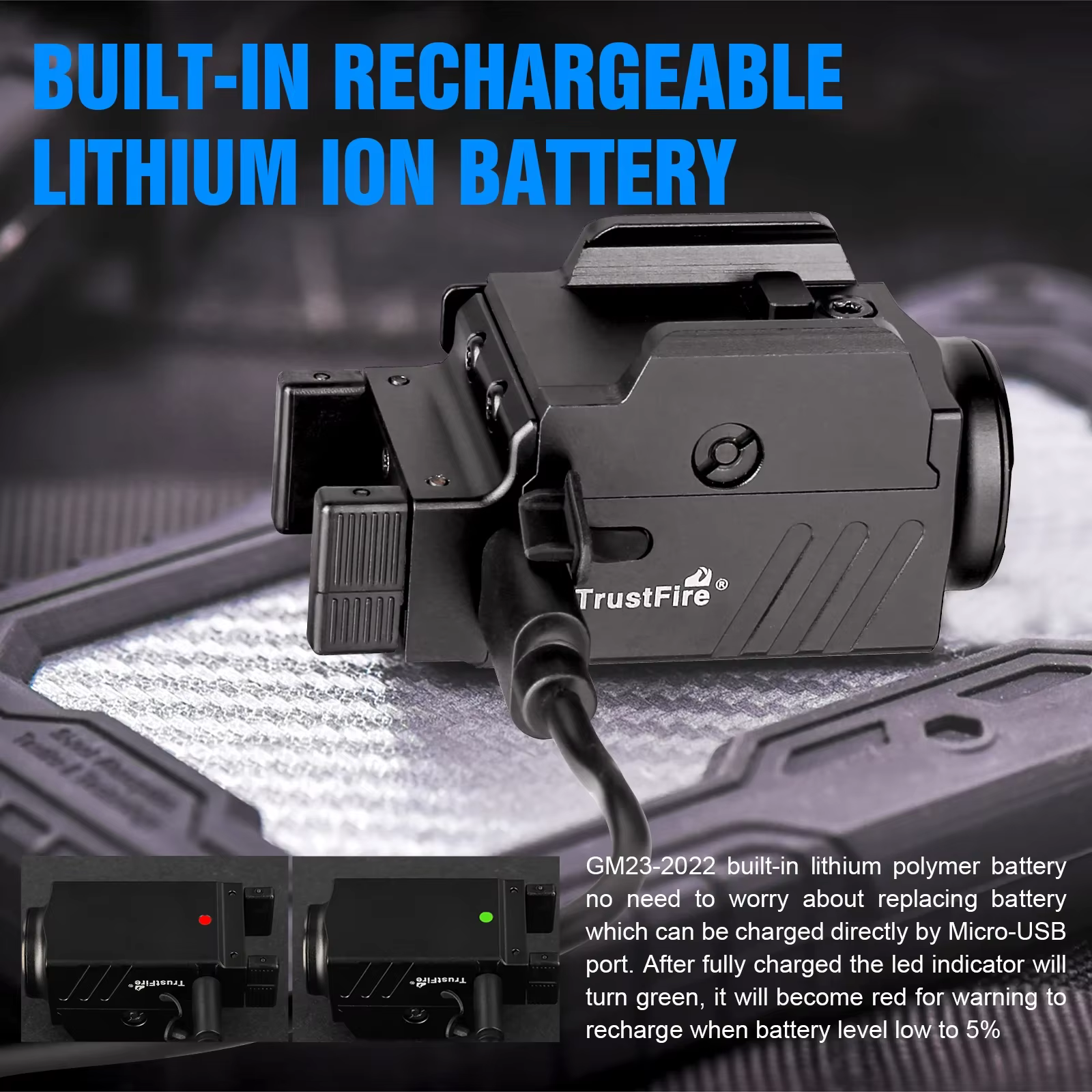 Olla fire-Mini lampe de poche LED, lampe torche aste USB compacte, dégagement rapide, GM23, 800 lumens, DulWeapon, Gl0ck