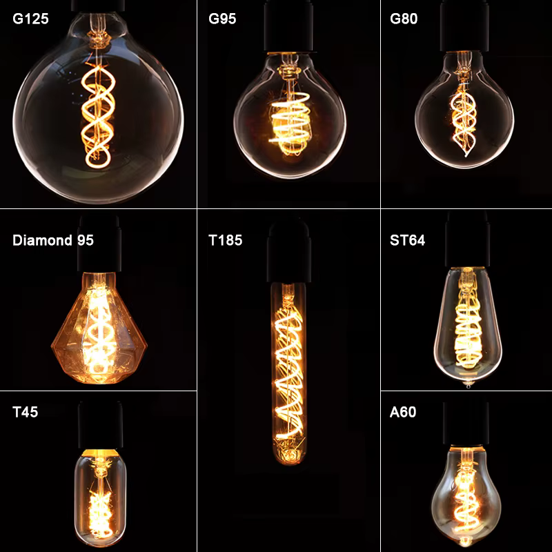 Ampoule LED rétro à Filament en spirale E14 E27, 4W, jaune chaud, 220V, C35 A60 T45 ST64 T185 T225 G80 G95 G125, lampe Edison Vintage
