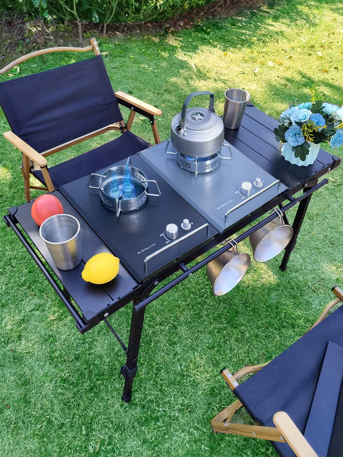 Lohascamping léger Camping pliant multifonctionnel IGT table rouleau brasero pied réglable bureau brûleur